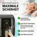 MAXXMEE Heißluft-Fritteuse Digital schwarz mit 3 Liter Fassungsvermögen und automatischer Abschaltfunktion für maximale Sicherheit.