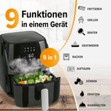 MAXXMEE Heißluft-Fritteuse Digital schwarz mit 3 Liter Fassungsvermögen und 9 Funktionen wie Grillen, Backen, Frittieren.