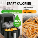 MAXXMEE Heißluft-Fritteuse Digital 3 Liter schwarz zeigt fettarmes Frittieren mit 80% weniger Fett als herkömmliche Fritteuse.