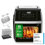 GOURMETmaxx Heißluftfritteuse 12 l mit Touchdisplay, Drehspieß, 1800 W, 9 Funktionen, 10 Programme für fettarmes Frittieren.