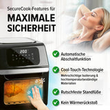 GOURMETmaxx Heißluftfritteuse 12 l mit Touchdisplay, Drehspieß, 1800 W, sicher mit Abschaltautomatik und Cool-Touch-Technologie.