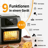 GOURMETmaxx Heißluftfritteuse 12 l mit Touchdisplay, 9 Funktionen von Frittieren bis Warmhalten, 1800 W, schwarz, XXL-Ofen und Drehspieß.