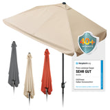 EASYmaxx Sonnenschirm mit UV-Schutz rechteckig 230x140 cm beige, ideal für Balkon und Terrasse, mit Handkurbel.