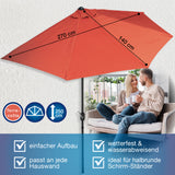 EASYmaxx Sonnenschirm mit UV-Schutz halbrund 270x140 cm terracotta, wetterfest, wasserabweisend, für kleine Balkone und Terrassen.