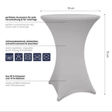 LUMALAND Stehtischhusse - Tisch Bezug - Husse - Ø 70-75 cm - Silbergrau, schmutzabweisend, abwischbar, waschbar und formbeständig