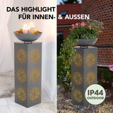 EASYmaxx LED-Dekosäule Beton-Optik mit Pflanzschale Mandala, 87 cm, grau, LED-Beleuchtung, innen und außen nutzbar, batteriebetrieben, Timerfunktion.