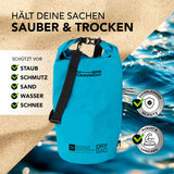 Where Tomorrow Dry Bag 30L - Style 01 - Himmelblau, wasserdichter, robuster Outdoor-Rucksack mit Rolltop-Verschluss und UV-Schutz.