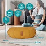 #DoYourYoga Yoga-Kissen Ganesh in Indischgelb, gefüllt mit Bio-Dinkelspelz, Halbmond 45x30x14 cm, waschbarer Bezug, atmungsaktiv, formanpassend.