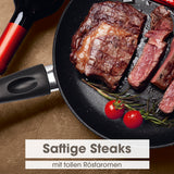 BRATmaxx Karbonstahl-Bratpfanne Ø 24 cm mit 2-fach Antihaftbeschichtung für saftige Steaks auf allen Herdarten.