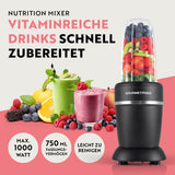 GOURMETmaxx Nutrition Mixer 4-tlg. zum schnellen Pürieren, Hacken und Mahlen mit 1000 Watt Motor und To-go-Deckel.
