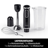 GOURMETmaxx Stabmixer inkl. Rühraufsatz und Messbecher schwarz/chrom mit Motoreinheit, Mix- und Schneebesenaufsatz, 600-ml Becher