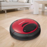 CLEANmaxx Saugroboter 2in1 in Rot-Schwarz mit sensorgesteuerter Navigation und Wischfunktion, reinigt Böden und unter Möbeln effizient.