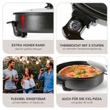 GOURMETmaxx Pizza-Pfanne mit Deckel elektrisch 1500W mit Thermostat, extra hohem Rand und Antihaftbeschichtung für XXL-Pizza bis 40 cm.