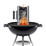 LANDMANN Anzündkamin - 27 x 16,5 cm - Edelstahl/schwarz auf Grill mit brennender Holzkohle zur schnellen Kohleanzündung.