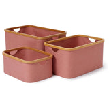 LUMALAND Aufbewahrungsboxen mit Bambus-Rahmen - 3er-Set - Rosa in verschiedenen Größen, stapelbar und pflegeleicht.