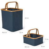 LUMALAND Bambus-Rahmen-Aufbewahrungskorb - 2er-Set - Blau, faltbare Aufbewahrungskörbe mit Bambusrahmen in zwei Größen.