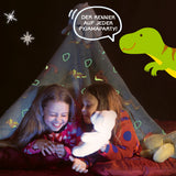 MAXXMEE Verwandlungskissen Glow in the dark Kuschelkissen mit Dinosaurier-Motiv, leuchtet im Dunkeln und wird zur Kuscheldecke.