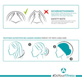 #DoYourSwimming Badekappe aus Stoff für Erwachsene & Jugendliche – Anleitung zum richtigen Aufsetzen mit langen Haaren und Sicherheitshinweis.