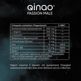 Qinao PASSION MALE Nahrungsergänzungsmittel mit Bockshornklee, Rosenwurz, Chili, Magnesium, Zink und Vitamin B6, vegan und zuckerfrei.