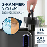 CLEANmaxx Polster- & Teppichreiniger Pro Steam mit 2-Kammer-System für hygienische Trennung von Schmutz- und Frischwasser.
