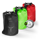 #DoYourOutdoor Dry Bag 5L - Schwarz, grün und rot, wasserdichter Outdoor-Rucksack mit Rolltop und verstellbarem Schultergurt