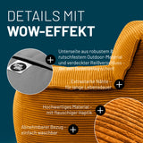 LUMALAND Modulares Mittelteil aus der Cord-Reihe, 54x81x70 cm mit softem, waschbarem Bezug in Senfgelb und robustem Outdoor-Boden.