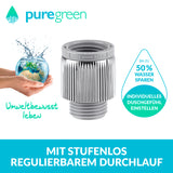 puregreen einstellbarer Wassersparer für die Dusche - chromfarben mit stufenlos regulierbarem Wasserdurchlauf und riffeliger Oberfläche