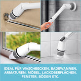 CLEANmaxx Akku-Reinigungsbürsten-Set mit 7 Aufsätzen für Ecken, Fenster, Fliesen, Waschbecken und schwer zugängliche Stellen in weiß/schwarz.