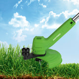 EASYmaxx Akku-Rasentrimmer - Grün mit höhenverstellbarem Griff, Kabelführung und integriertem Schutz für komfortables Trimmen.