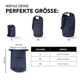 Where Tomorrow Dry Bag 5L - Style 01 - Dunkelblau, wasserdichter, robuster Rucksack mit verstellbarem Schultergurt und Rolltop-Verschluss.