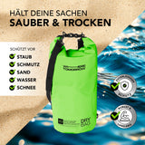 Where Tomorrow Dry Bag 20L - Grün, wasserdichter und robuster Rucksack schützt vor Staub, Schmutz, Sand, Wasser und Schnee.