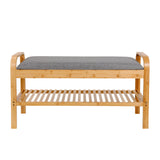 LUMALAND - Schuhregal aus Bambus mit Sitzbank in Grau, stabile Bauweise, Sitzkissen und Ablagefläche für Schuhe, 90 x 50 x 30 cm.