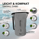 Where Tomorrow Dry Bag 10L - Style 02 - Grau mit wasserdichtem Rolltop, verstellbarem Schultergurt und robustem Material, ideal für Outdoor.