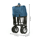 EASYmaxx Bollerwagen faltbar blau/grau mit stabilem Stahlrahmen, witterungsbeständigem Bezug und kompakter Klappmaße 76x51x20 cm.