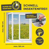 EASYmaxx Moskitonetz für Fenster mit selbstklebendem Klettband, 150x180 cm, einfach montierbar, inkl. Zuschneider für Insektenschutz.