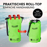 Where Tomorrow Dry Bag 10L - Style 01 - Grün mit wasserdichtem Rolltop-Verschluss und verstellbarem Schultergurt für Outdoor-Abenteuer.