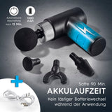 VITALmaxx Massagegerät Mini-Gun - schwarz/silber mit 4 Aufsätzen, langer Akkulaufzeit und automatischer Abschaltung für effektive Massage unterwegs.