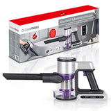 CLEANmaxx Akku-Zyklon-Staubsauger Digital-Display in anthrazit/silber/lila mit 22,2 V Akku und Touch-Display.