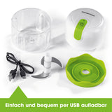 GOURMETmaxx Multi-Zerkleinerer inkl. USB-Kabel, 250 ml, weiß/limegreen mit Edelstahlklingen und spülmaschinengeeignetem Mixbehälter.