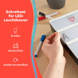 EASYmaxx Schreib-Set für Leuchtkasten mit 3 Stiften und 20 blanko Karten zum individuellen Gestalten und Beschriften.