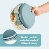 GOURMETmaxx Glas-Lunchbox Klick-it mit integriertem Kühlakku, 950 ml, tropf- und auslaufsicher dank Silikondichtung, grau/grün.