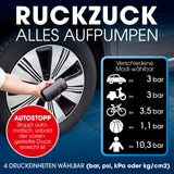 EASYmaxx Akku-Handkompressor mit Display, USB, Autostopp und 4 Modi zum schnellen Aufpumpen von Auto-, Fahrradreifen und Bällen.