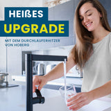HOBERG Universal-Durchlauferhitzer liefert sofort warmes Wasser aus fast jedem Hahn, Edelstahl, einfach zu installieren, leistungsstark und robust.