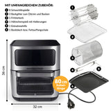 GOURMETmaxx Heißluft-Ofen Digital mit Sichtfenster, 12l, Edelstahl, mit vielseitigem Zubehör und 80 cm Kabel für energiesparendes Garen.