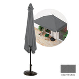 EASYmaxx Sonnenschirm mit UV-Schutz und Sonnenschirmfuß, rechteckig 230x140 cm, grau, ideal für Balkon und Terrasse.