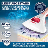 CLEANmaxx Milbensauger Vibration entfernt 99,9 % Milben mit 10 kPa Saugkraft, 300 W Leistung, 5000 Vibrationen/min, weiß/rot.