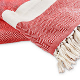 LUMALAND Baumwolldecke / Tagesdecke aus 100 % Baumwolle - ca. 200 x 240 cm - Rubin Rot mit dekorativem Muster und Fransenabschluss.