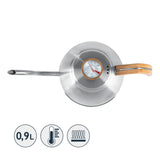 POUR OVER Wasserkessel mit Thermometer, Edelstahl und Buchenholzgriff, 0,9 l Fassungsvermögen, geeignet für alle Herdarten.