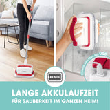 CLEANmaxx Akku-Scheuerbürste weiß/rot kabellos mit langem Stiel und 80 Minuten Akkulaufzeit für vielseitige Boden- und Fensterreinigung.