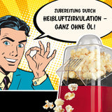GOURMETmaxx Popcorn-Maschine im Retro-Design mit Heißluftzirkulation für fettfreie, schnelle Popcorn-Zubereitung ohne Öl.